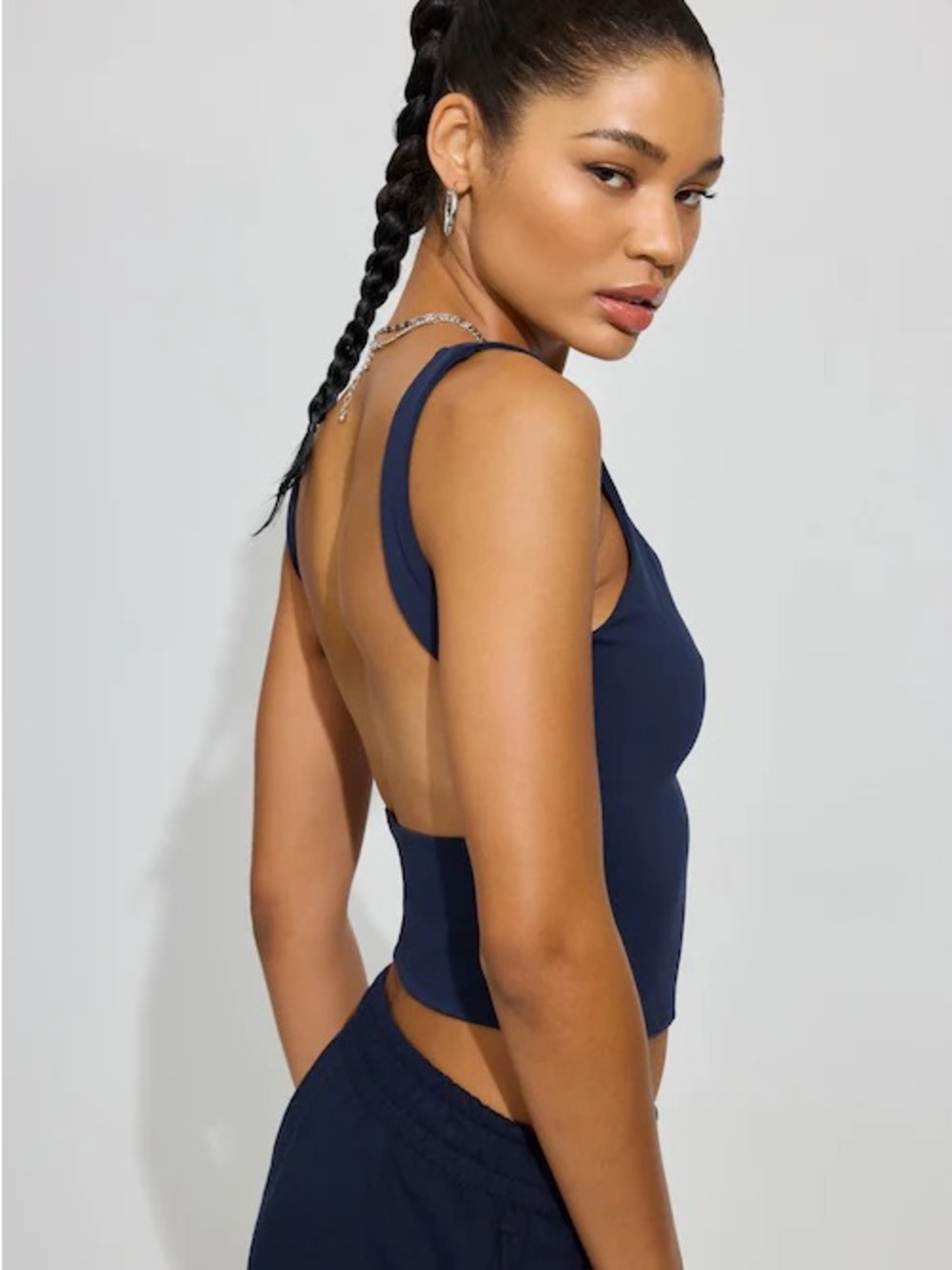 QINSEN Women's sexy open back sleeveless crop Tank high neck Slim Fit Y2k Sz S